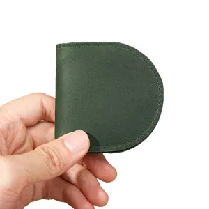 Retro genuine leather mini coin purse, dark green crazy horse leather unisex pocket wallet.