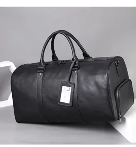 Borsa da viaggio in vera pelle da uomo, borsone fitness di alta qualità con scomparto.