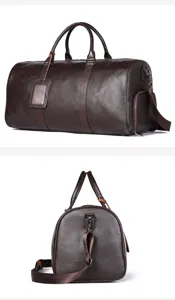 Borsa da viaggio in vera pelle borsa da palestra con scomparto per scarpe e tracolla