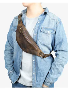 Vintage Crazy Horse Leather Chest Bag Men Retro Genuine Cowhide Crossbody Sling Waist Bag
