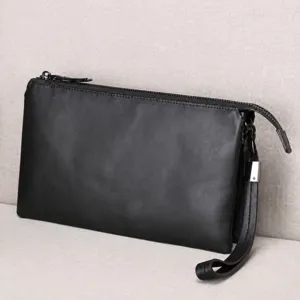 Borsa a mano da uomo in vera pelle nera di grande capacita pochette elegante in vera pelle