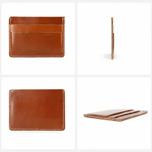 Porte-Cartes Ultra Mince en Véritable Cuir Minimaliste Vintage Étui de Carte de Crédit Portefeuille Mince Portable Pour Hommes Femmes
