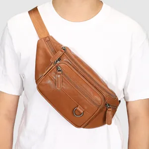 Men's genuine leather chest bag casual crossbody sling bag for daily travel main view