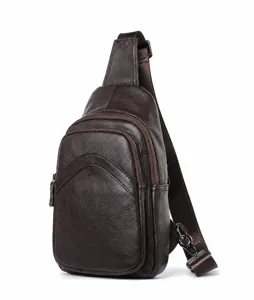 Herren Brusttasche aus echtem Leder, Freizeittasche Schultertasche Umhaengetasche.
