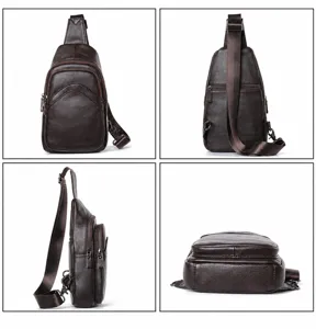Detailansicht der Herrentasche aus echtem Leder, multifunktionaler Rindsleder Brustbeutel.