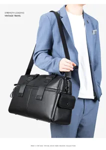 Sac de voyage vintage en cuir noir pour homme grand voyage week-end d'affaires