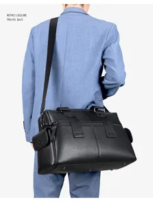 Sac de voyage en cuir véritable pour homme grande capacité sac de sport affaires court séjour.