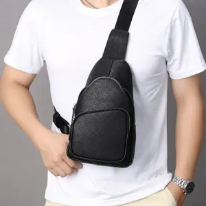 Mens Genuine Leather Chest Bag Fashion Casual Crossbody Bag Single Shoulder Bag Business Commuting Bag