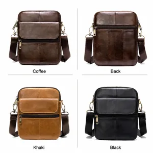 Borsa a tracolla in vera pelle da uomo vista dettagliata, multi tasche elegante.
