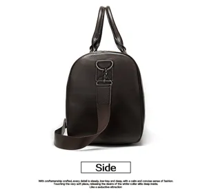 Sac de voyage de sport en cuir marron foncé avec bandoulière vue latérale de l'article