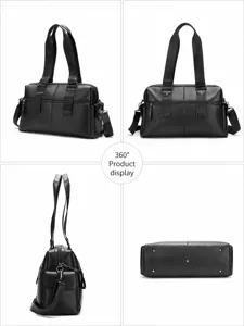 Sac cabas de voyage en cuir veritable pour hommes, grand sac a main d'affaires.