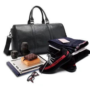 Sac de voyage de week-end en cuir noir grande capacité pour hommes et femmes voyage d'affaires