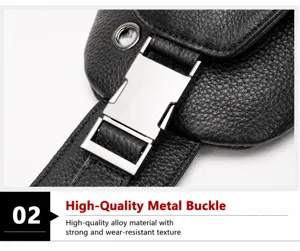 Men genuine leather chest bag detail view, durable alloy buckle and premium cowhide texture.