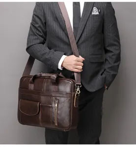 Sac cartable en cuir veritable pour homme sac business ordinateur portable marron vintage
