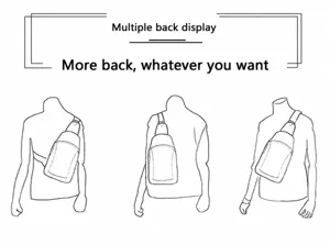 Men's leather chest bag detail illustration showing multiple ways to wear, casual crossbody bag.