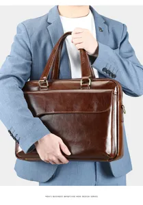 Borsa da lavoro in pelle per uomo, elegante cartella porta pc spaziosa con tasca anteriore.