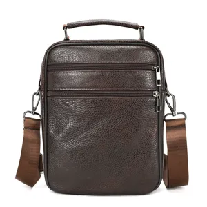 Bolso bandolera de cuero para hombre marrón bolso casual de negocios con múltiples bolsillos
