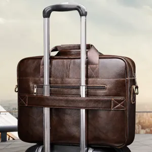 Hommes Cuir Véritable Mallette d'Affaires Grande Capacité Sac pour Ordinateur Portable Rétro Sac à Main Bandoulière