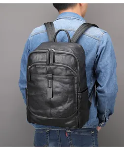 Zaino in vera pelle da uomo casual viaggio affari borsa per laptop grande capacità zainetto.