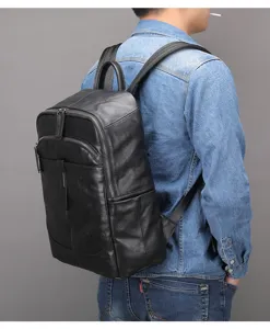 Zaino in vera pelle da uomo casual per laptop viaggio affari con tasche multiple con zip.