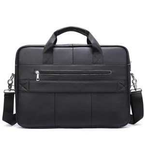Élégant sac d'affaires noir en cuir pour homme, grand sac pour ordinateur avec bandoulière.