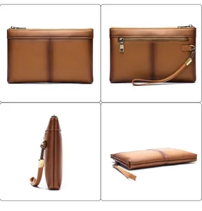 Pochette en cuir véritable pour homme, vue détaillée sous plusieurs angles différents.