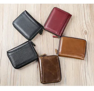 Portefeuille zippé en cuir véritable porte-cartes compact monnaie multi-couleur détail