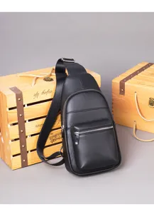 Premium genuine leather chest bag for men stylish crossbody sling bag casual shoulder pack.