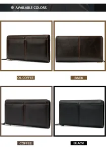 Cartera larga de cuero genuino para hombre con bolsillos dobles delanteros y tarjetero.