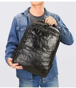 Men's leather backpack black large capacity fashion travel business student school bag