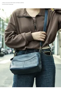 Women genuine leather crossbody shoulder bag large capacity casual commute handbag