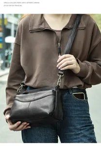 Premium genuine leather women's crossbody shoulder bag large capacity casual commuter handbag.