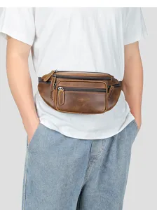 Vintage men's genuine leather waist bag multifunctional crossbody crazy horse leather chest bag