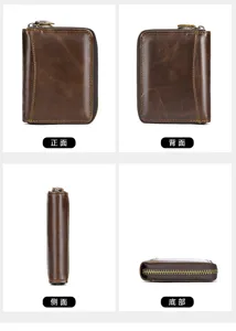 Vue détaillée du portefeuille en cuir véritable avec plusieurs angles et étui à cartes.