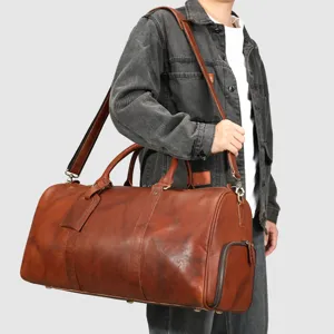 Borsa da viaggio in vera pelle da uomo marrone borsa da palestra tracolla bagaglio