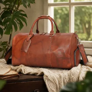 Borsone da viaggio vintage in vera pelle da uomo, grande borsa da palestra con scomparto scarpe.
