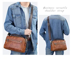 Bolso bandolera de cuero vintage para hombre vista detallada con correa ajustable y herrajes.
