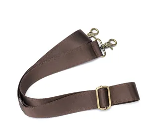Correa de hombro de repuesto de nailon marrón ajustable para bolsos con hebillas de bronce.