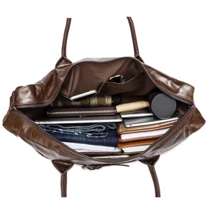 Sac de Voyage en Cuir Véritable Vintage pour Hommes Grande Capacité Sac Duffel Rétro en Cuir de Vachette Bagage Affaires Weekend