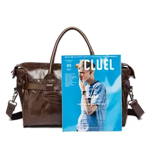 Sac de voyage en cuir veritable, sac a main retro en vachette marron de grande capacite.
