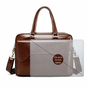 Borsa da lavoro uomo in vera pelle marrone vintage cartella tracolla per computer portatile