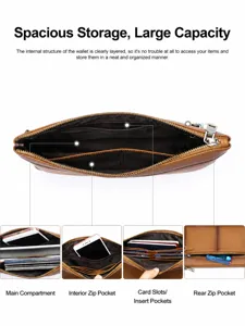 Sac pochette homme en cuir veritable grande capacite portefeuille affaires avec multiples poches