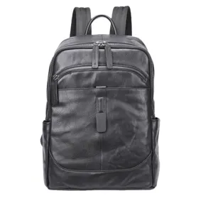 Herren schwarzer Leder Rucksack Reise Laptop Tagesrucksack Business Laptoptasche schick