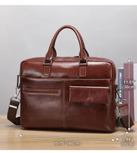 Maletin de negocios de cuero marron para hombre bolso bandolera informal con gran capacidad.