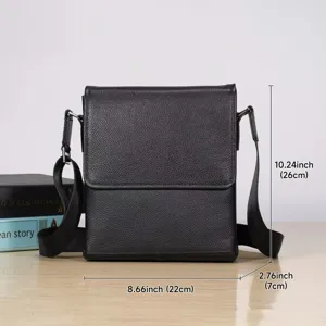 Men genuine leather shoulder bag classic flap crossbody bag casual business daily use