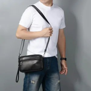 Men genuine leather shoulder bag casual crossbody messenger bag stylish small square bag