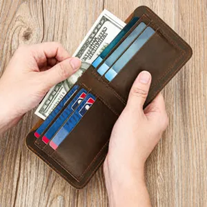 Herren Echtleder Kurze Geldbörse Vintage Crazy Horse Rindsleder Zweifach Münzbeutel Kartenhalter Business RFID Geldbörse