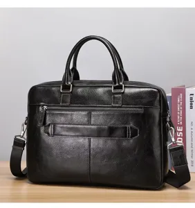 Maletin de cuero genuino para hombre bolsa de negocios gran capacidad bolso de hombro.