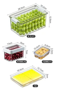 Transparente koelkast opbergdoos set met verschillende maten voor handige keukenorganisatie.