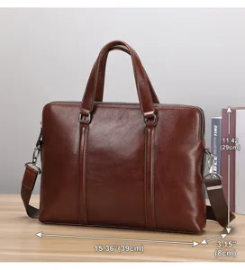 Maletín de negocios de cuero marrón para hombre, bolso de gran capacidad con correa.